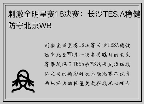 刺激全明星赛18决赛：长沙TES.A稳健防守北京WB